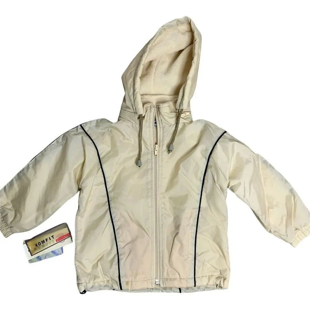 Vintage Infant Windbreaker Jacket 18m Beige Fleece Lined Hood Zip Pockets NEW